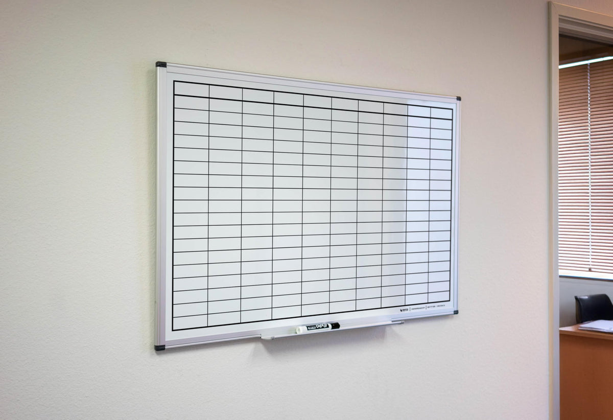 Creative Safety Supply Magnetic Grid Dry Erase Whiteboard – Wall Mounted with Aluminum Frame & Marker Tray – Easy Erase Planning Board for Office, Warehouse & Project Management 36" x 24"