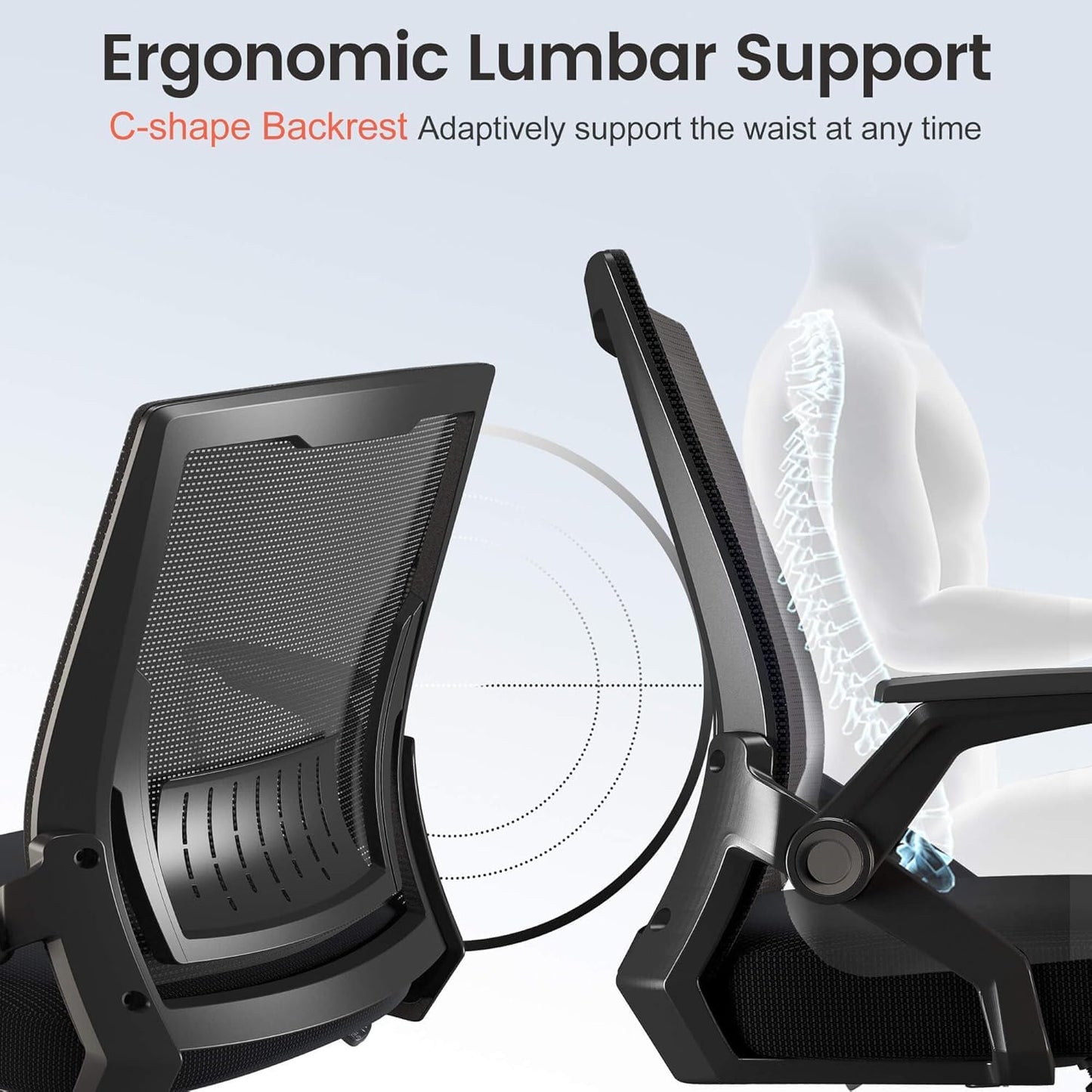 COMHOMA Office Chair with Flip-up Armrests Ergonomic Computer Desk Chair with Adaptive Lumbar Support & Breathable Mesh, Black, Pack of 2