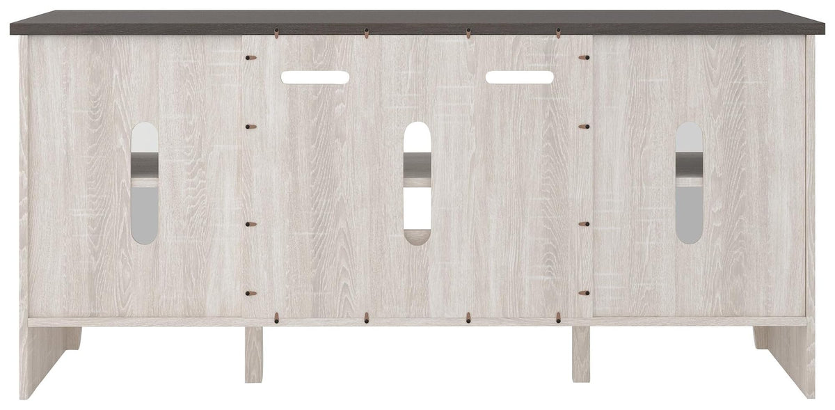Signature Design by Ashley Dorrinson Farmhouse TV Stand with Fireplace Option, Fits TVs up to 58", Whitewash