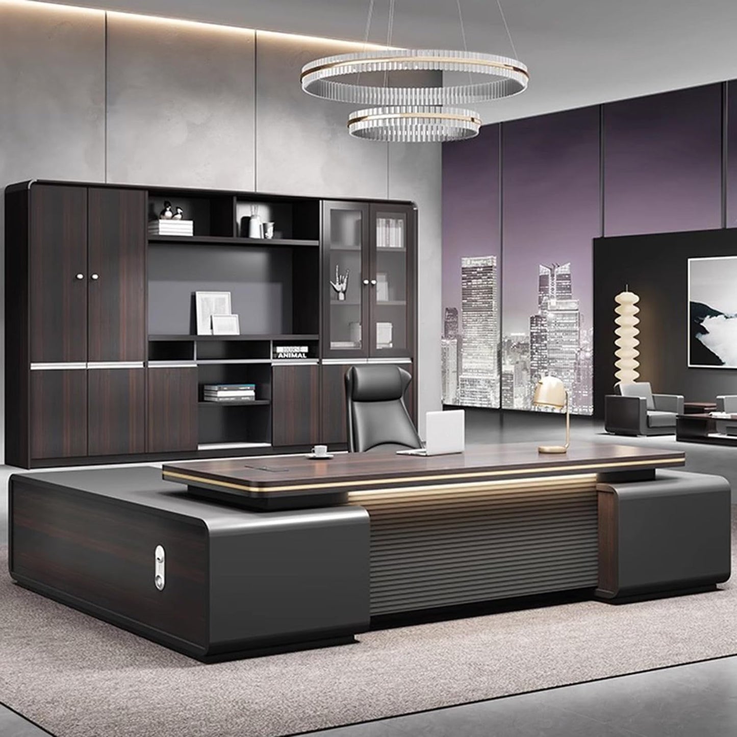 HONGYISHI Writing Corner Work Desk Reception Boss Reception Wooden Executive Table Modern Shelf Office Furniture Business Furniture for Home Office