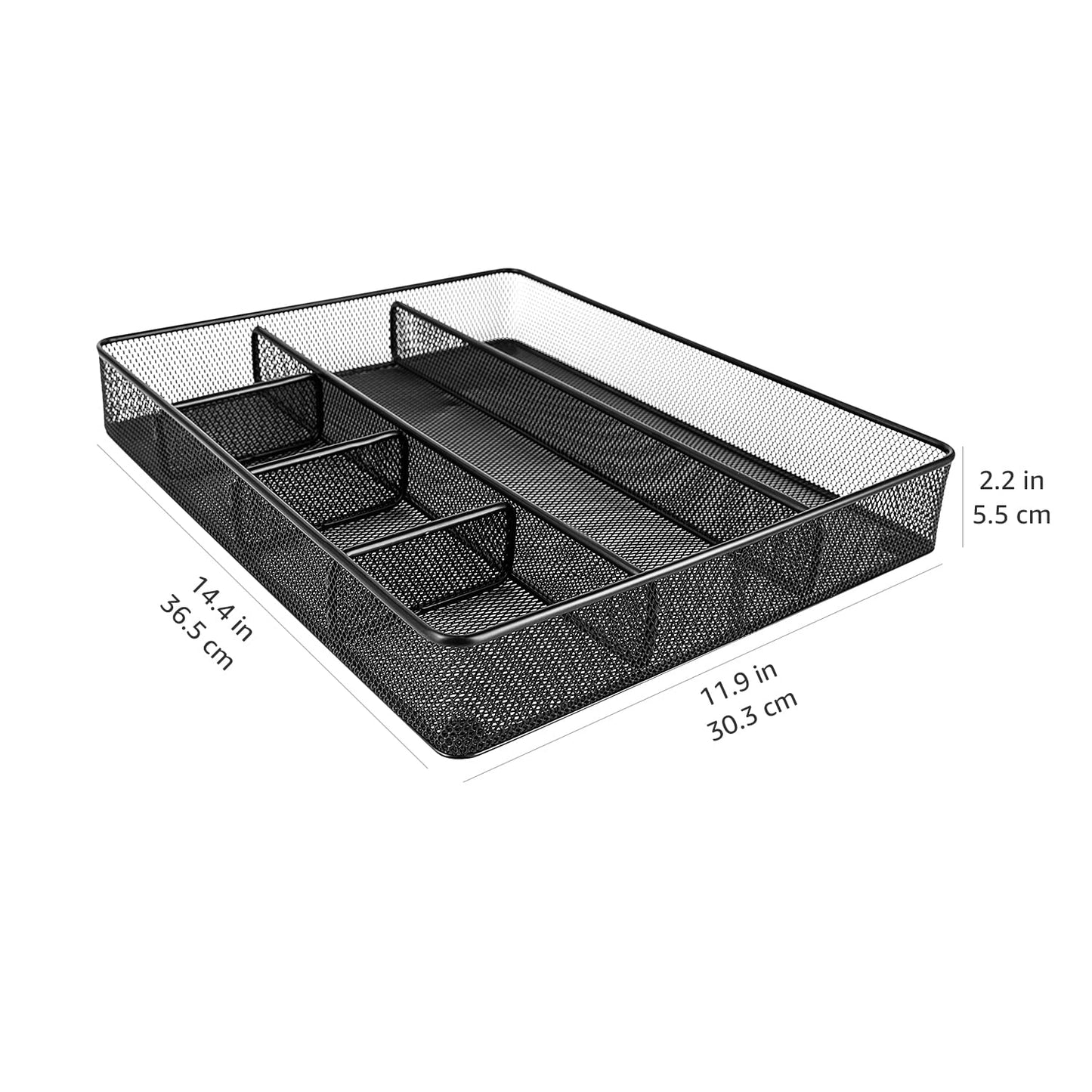 Amazon Basics Mesh Desk Drawer Organizer with 6 Compartments, Non-Slip Office Supplies Storage for Pens and Accessories, Black