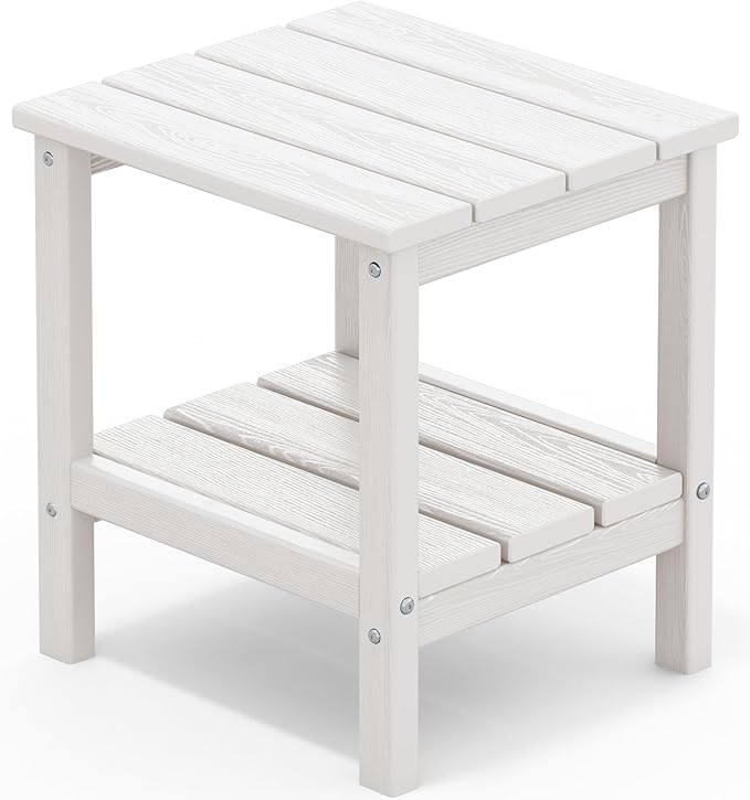 SERWALL 2-Tier HDPE Outdoor Side Table, Weatherproof Rectangular Adirondack