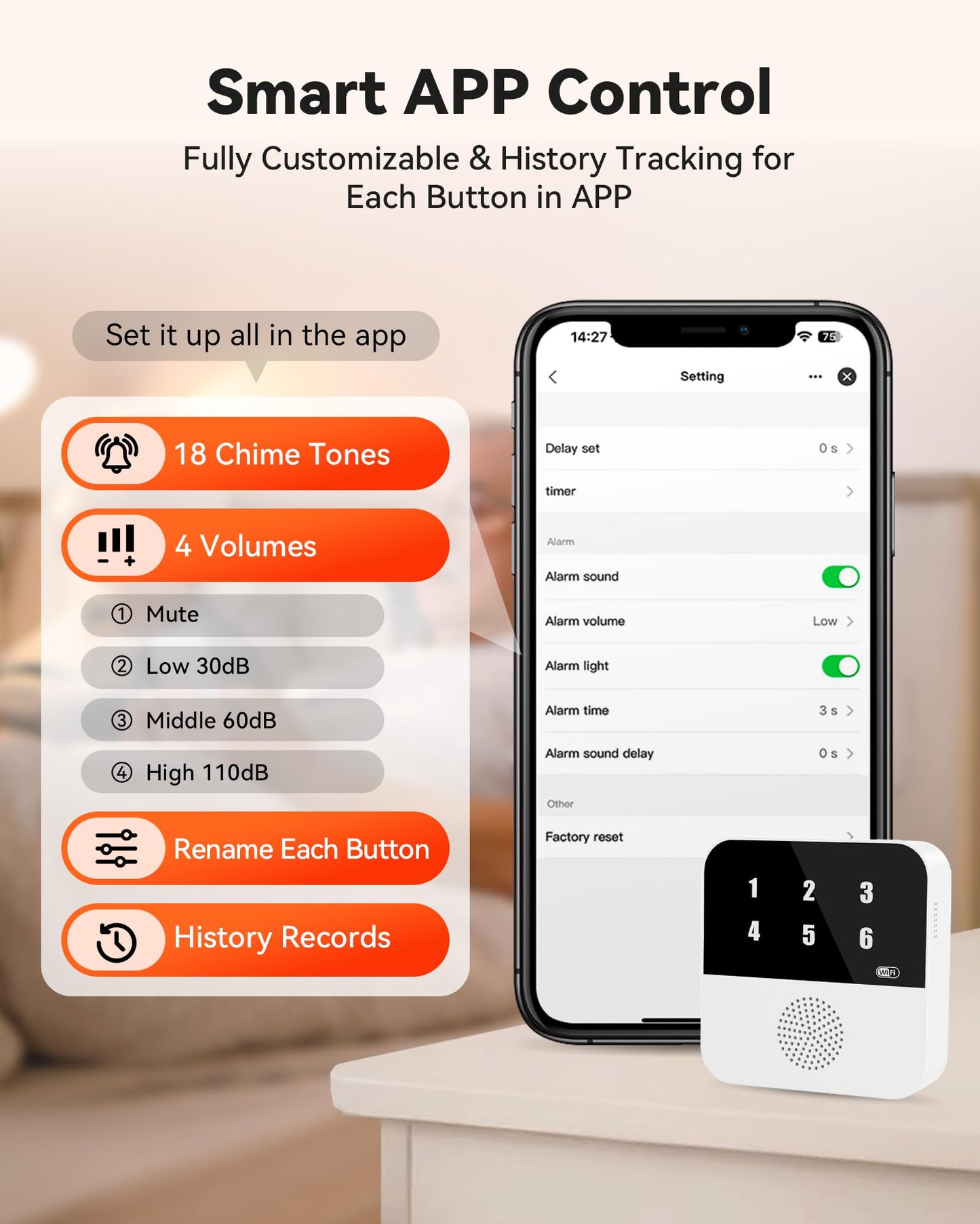 PILSAMSA WiFi Caregiver Pager Wireless Call Button with Flashing Caller ID & App Alerts, 3 Waterproof Panic Button, Medical Alert Systems for Seniors No Monthly Fee, Alert Button for Seniors at Home