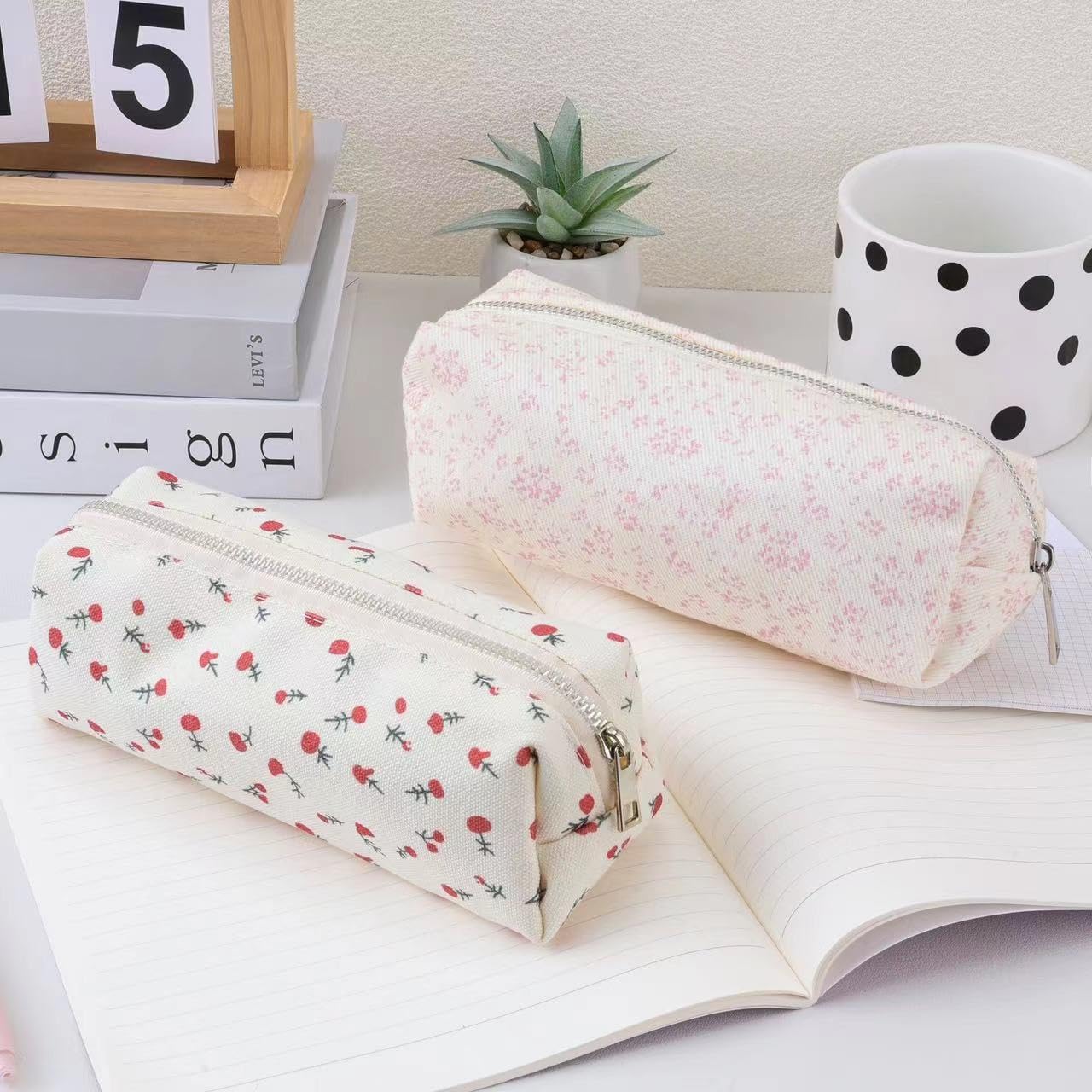 OZAOZ Cute Pencil Case Aesthetic Student Pencil Pouch Coin Pen Pouch Cosmetic Bag Office Stationery Organizer For Kids Teen School (Z-Red floral)