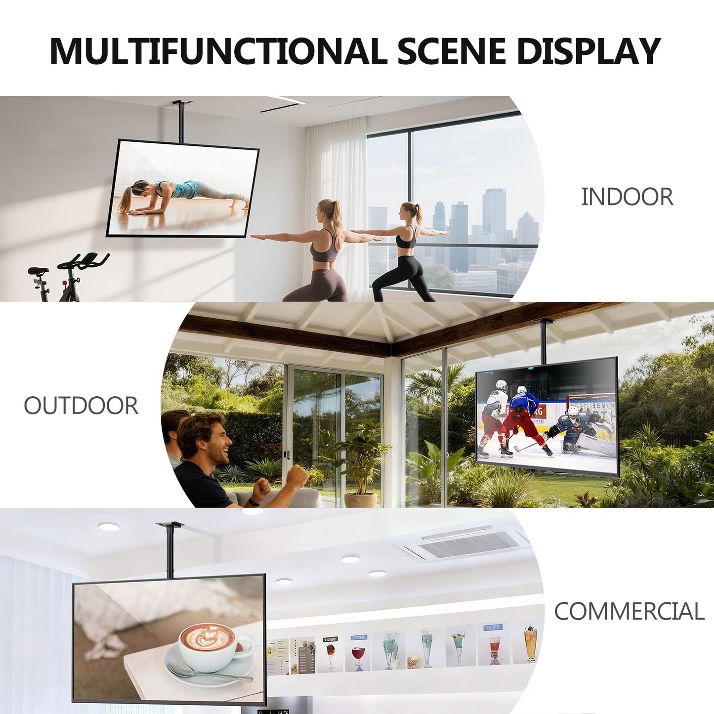 WALI Ceiling TV Mount for 42-90 inch, Hanging Adjustable TV Ceiling Mount Bracket Fits Most LED, LCD, OLED 4K TVs, Holds up to 220lbs, Max Mounting Holes 800x400mm (CM4290), Black