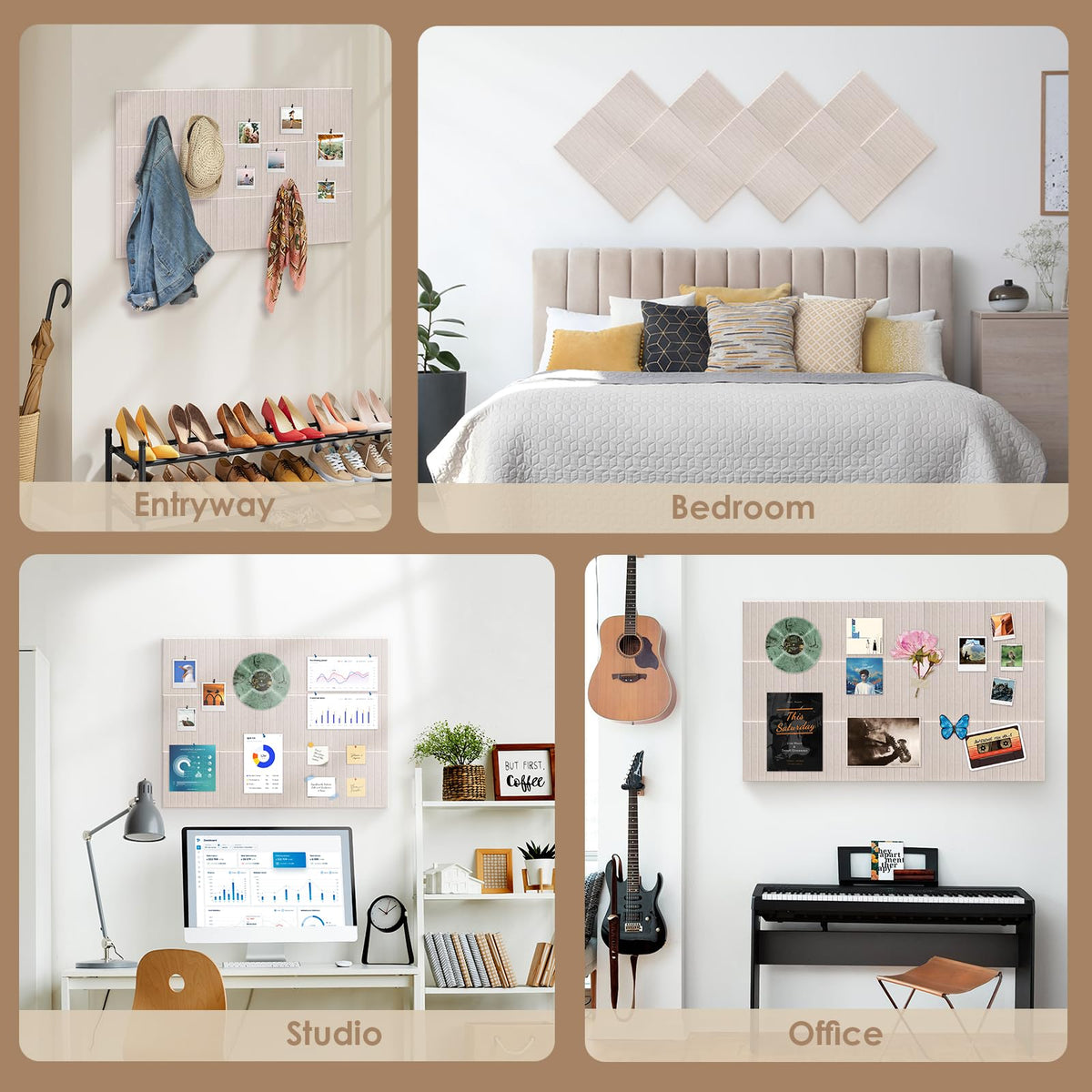 Bulletin Board 47" X 24" Cork Boards for Wall Alternative 8 Pack Oatmeal Fine-Stripe Felt Bulletin Board 48 Safe Adhesive 35 Push Pins for Office School Home Room Decor