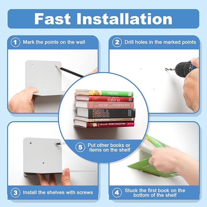 FENTEC Floating Book Shelves for Wall, Wall Mounted Floating Bookshelf