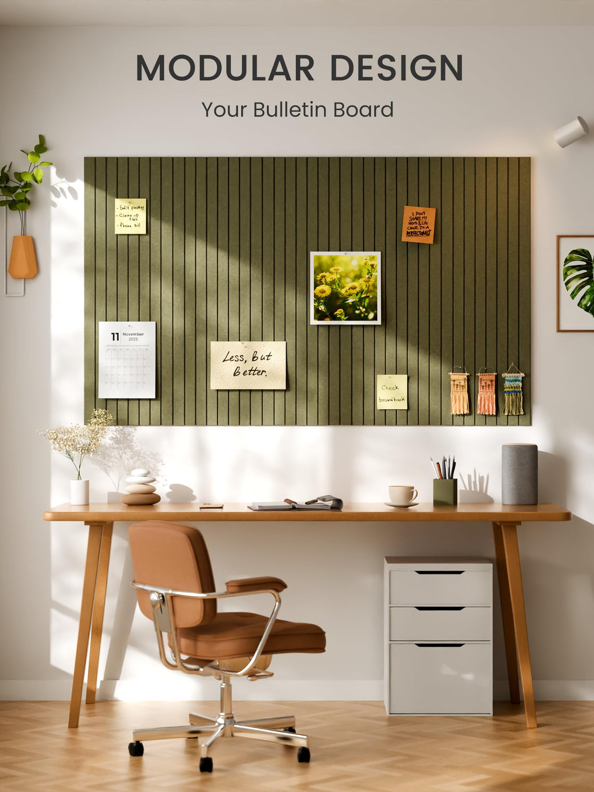 Bumusty Large Cork Board Alternative-48 x 36" Felt Bulletin Board Tiles, with 30 Pushpins, 70 Adhesive Tabs, Fine-Stripe 12-Pack, Cork Boards for Office Push Pin Board Felt Board-Olive Green