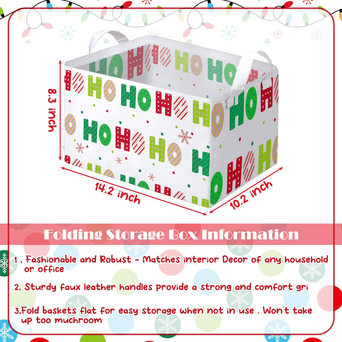 Maxcheck 6 Pcs Large Christmas Basket for Gifts Empty Foldable Xmas Gift Basket Rectangle Christmas Fabric Present Storage Boxes Bin Fabric Cubes Containers Boxes with Handles for Present Cloth Toy