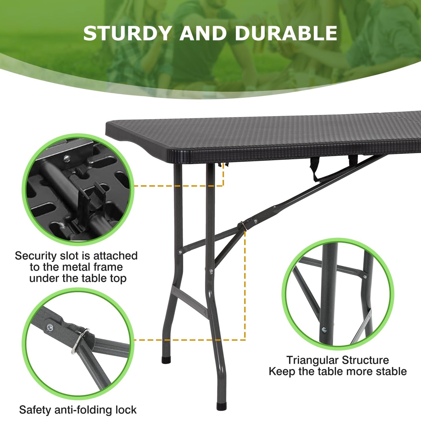 BestOffice Outdoor Folding Camping Table Plastic Table Portable Square Height Dining Table Perfect for Picnics,Parties,Party and Camping,Black Ratten