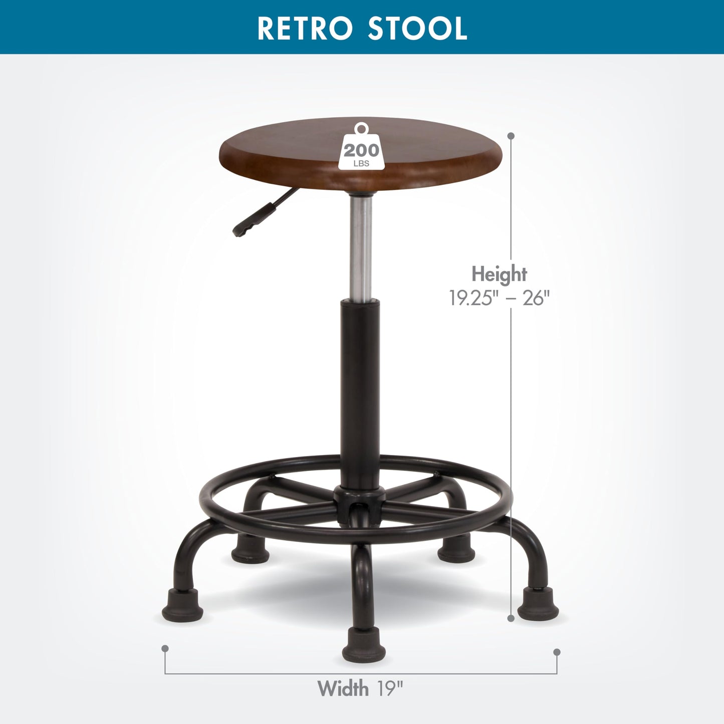 Studio Designs 13307 Retro Stool, Rustic Oak,19" W x 19" D x 26" H