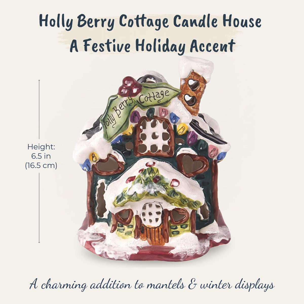 Blue Sky Ceramics Holly Berry Cottage Candle House, Multi (995458)