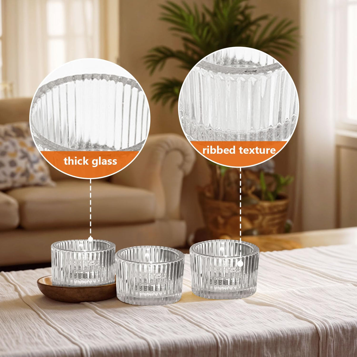 JOYIT Clear Votive Candle Holders Bulk Set of 6, Tealight Candle Holder for Wedding Table Centerpiece, Glass Small Candle Holders for Birthday Party, Valentine's Day, Home Decor (2''X 1.4'')