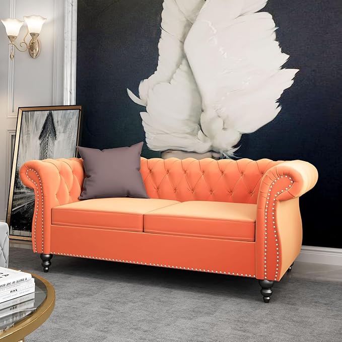 Mid-Century 2 Seater Sofa, Velvet Loveseat
