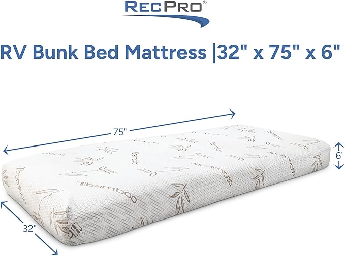 RecPro RV Bunk Bed Mattress Memory Foam Mattress 6" Gel Infused w/Bamboo