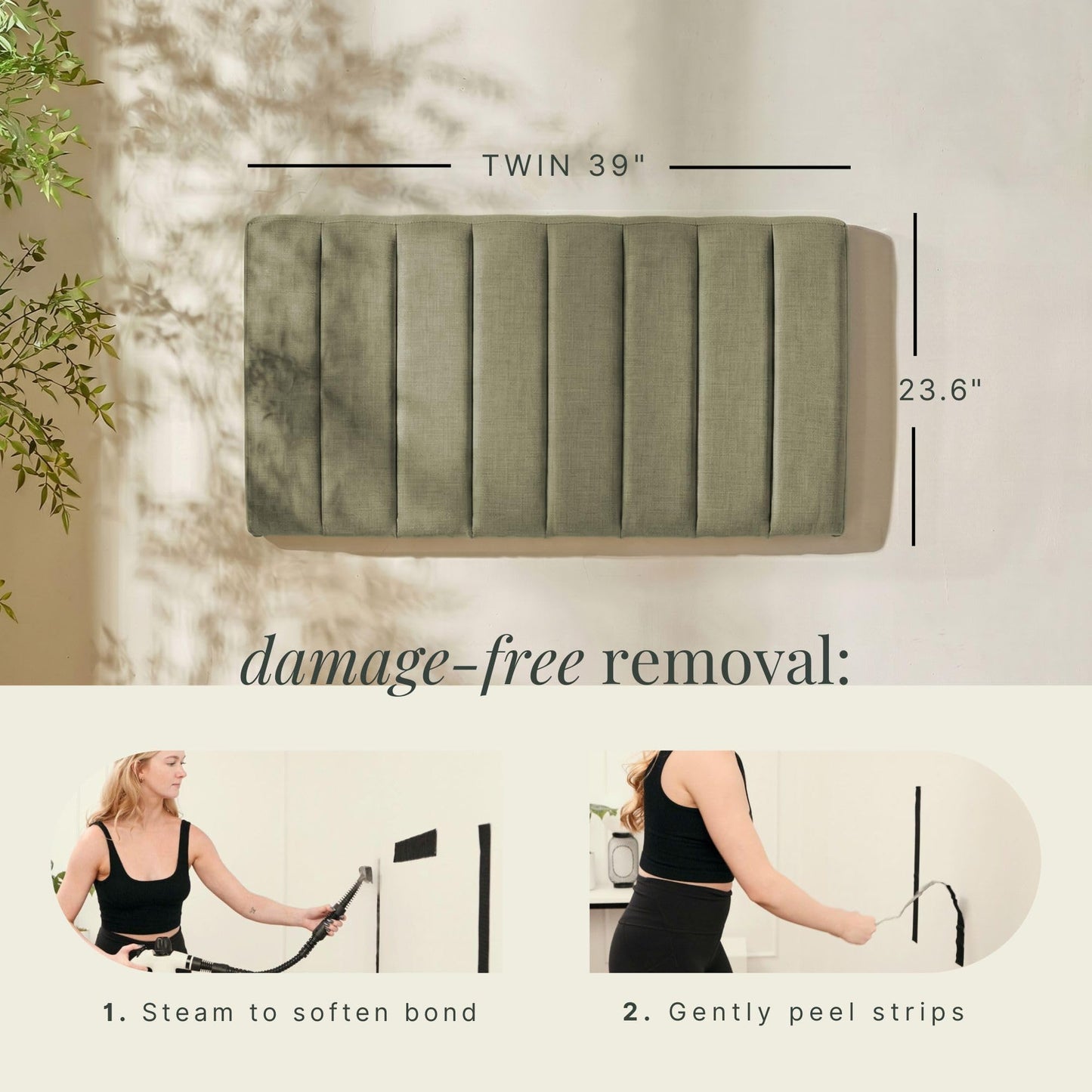 Hearth & Harbor Upholstered Twin Headboard - Easy Assemble Channel Stitched Headboard Twin Size - Wall Mounted Headboards with 3D Soundproof Wall Panels Peel & Stick Floating Headboards, Olive Green