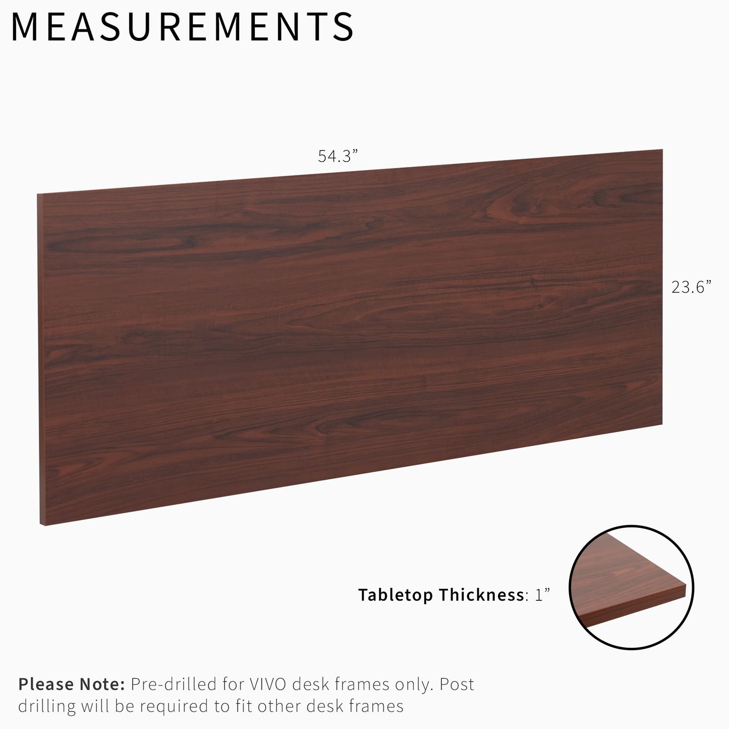 VIVO 55 x 24 inch Universal Solid One-Piece Square Corner Table Top for Standard and Sit to Stand Height Adjustable Home and Office Desk Frames, Dark Walnut, DESK-TOP55D-S