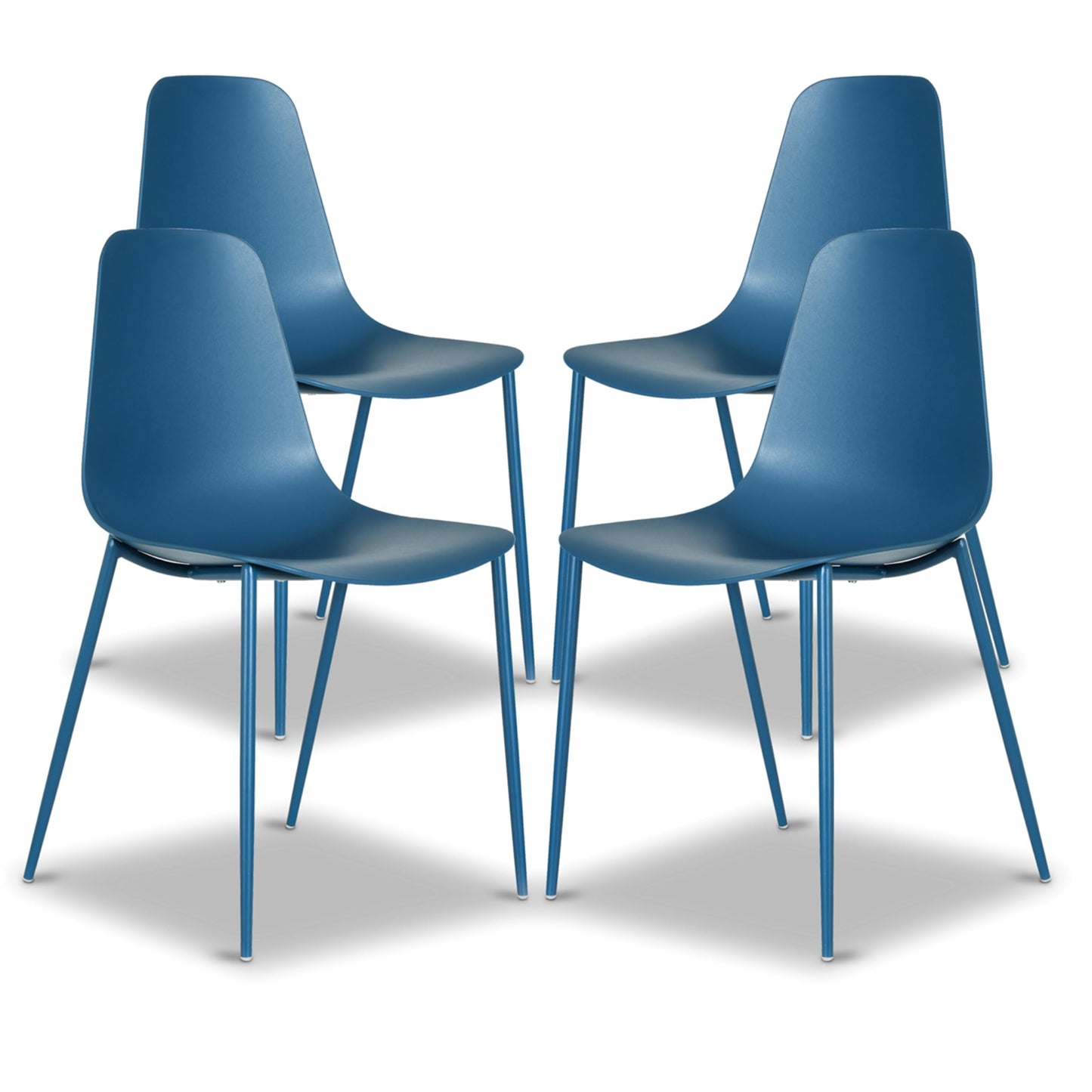 Poly & BARK Isla Modern Kitchen Chairs Set of 4 - Plastic Dining Chair with Metal Legs - Quick Assembly Simple Cafe Chairs Plastic for Indoor or Outdoor - Lago Blue