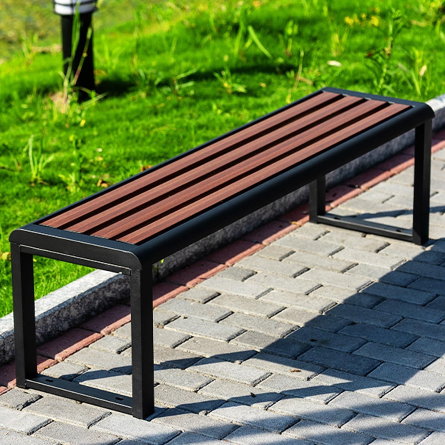 Outdoor Metal Garden Bench, Backless 2-Person Seating, Weatherproof Park Furniture, Slatted Design for Lawn, Deck, Porch & Yard Decor (120x39x42cm),120x39x42cm