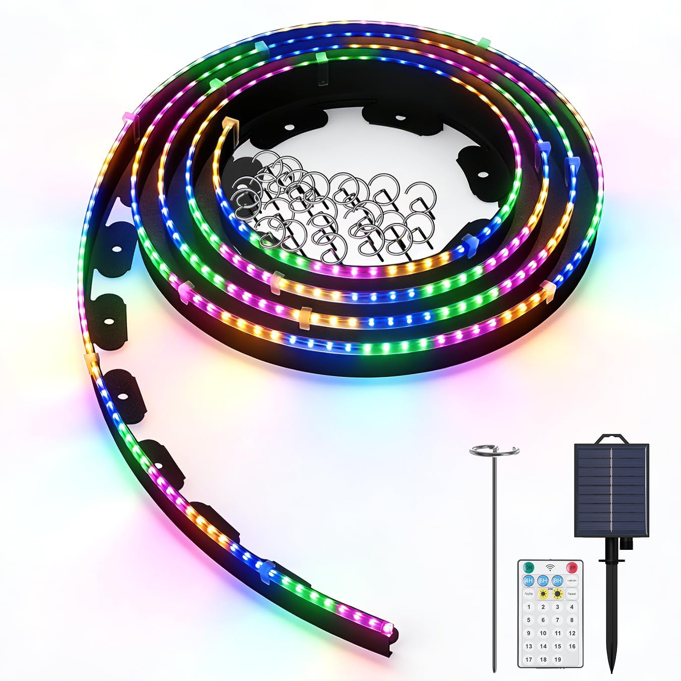 SpeePlant Landscape Edging with Solar String Lights, 10FT, 2in Depth, Metal Stakes & Light Remote, No-Dig Garden Edging with Timer & 19 Light Modes Landscape Border for Curved Straight Beds, Black