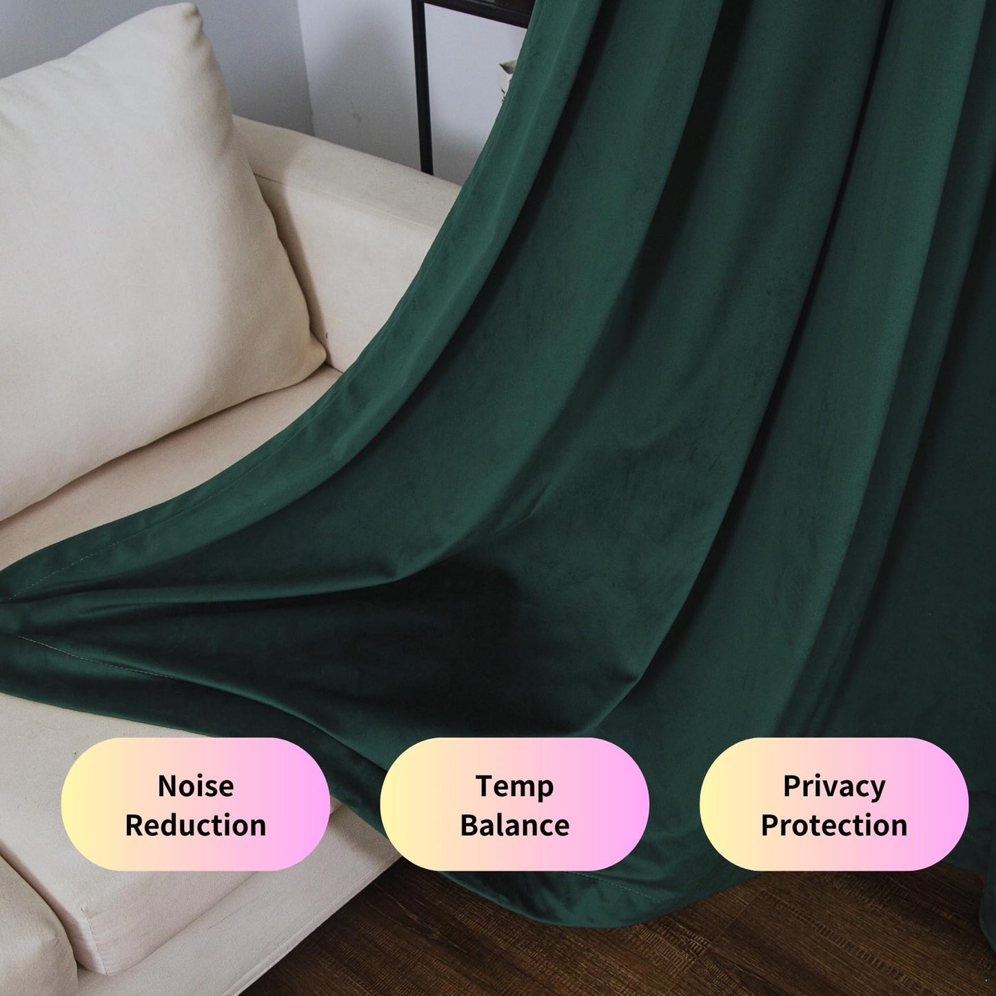 Aljctns Dark Green Velvet Curtains 90 inches Long Luxury 85% Blackout Curtains for Bedroom Living Room,Thermal Insulated Super Soft Window Drapes Rod Pocket & Back Tab, 52" W x 90" L, 2 Panels