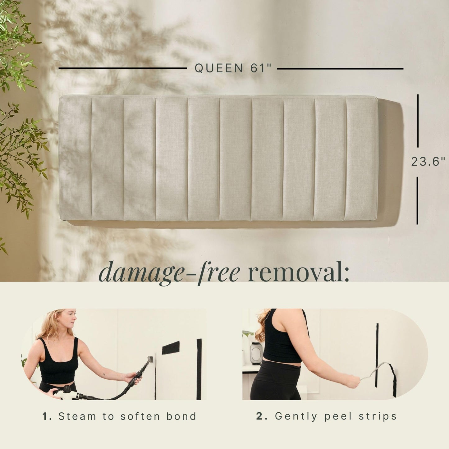 Hearth & Harbor Upholstered Queen Headboard - Easy Assemble Channel Stitched Headboard Queen Size - Wall Mounted Headboards with 3D Soundproof Wall Panels Peel & Stick Floating Headboards, Linen
