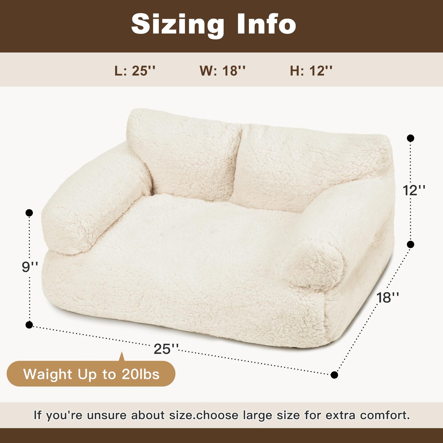 FURMORENE Large Cat Beds for Indoor Cats, Dog Couch Bed, Cute Cat Couch Sofas for Less 20lbs Kitten Puppy, Small Dog Sofas & Chairs with Removable Washable Cover, Soft Warm Pet Furniture, Cream
