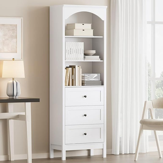 Bookshelf with Drawers, Floor Standing Display Storage Cabinet