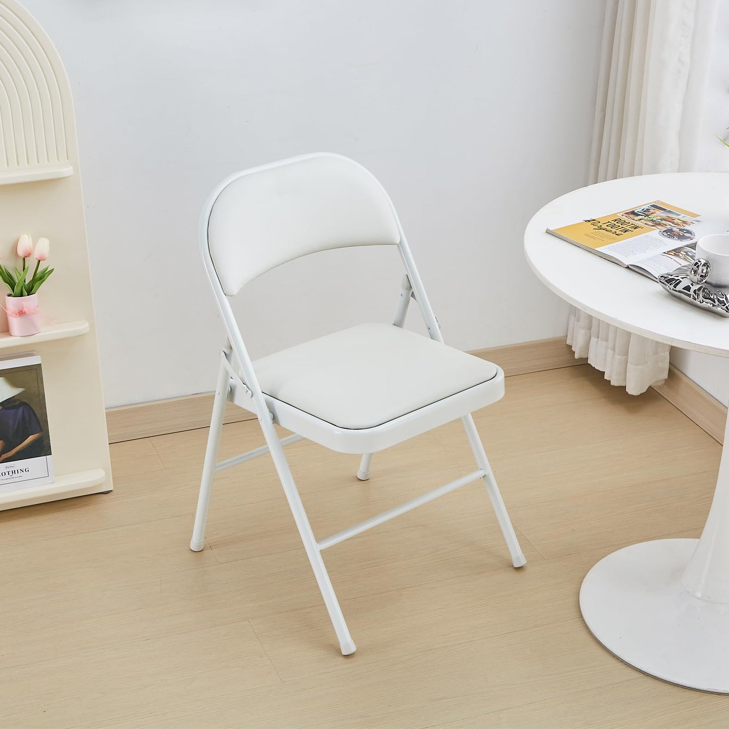 KAIHAOWIN 2-Pack Folding Chair Vinyl Padded and Metal Frame Heavy Duty Foldable Chair with Backrest & Padded Seats for Meetings Office Wedding Events-White