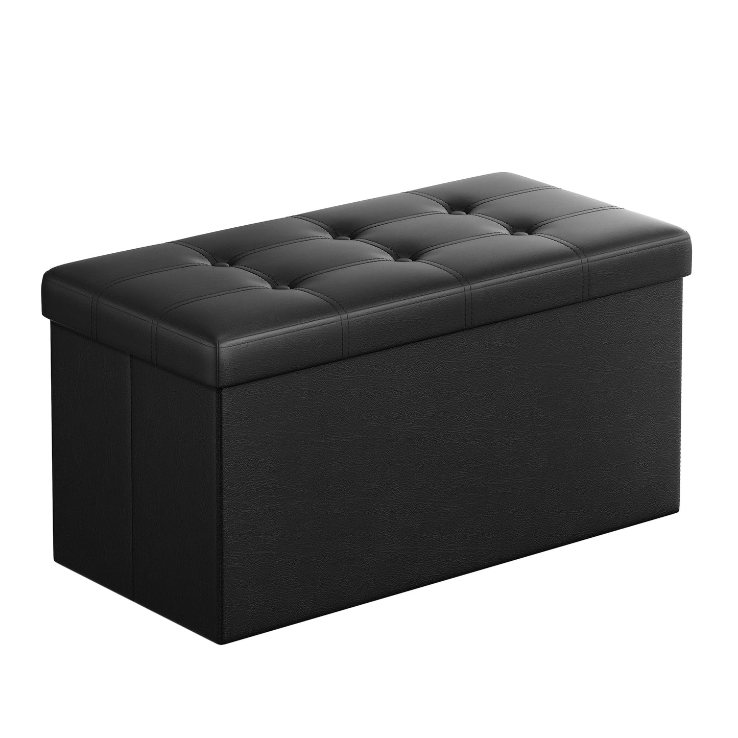 SONGMICS MAZIE Collection - 30 Inches Folding Storage Ottoman Bench, Ottoman with Storage, Foot Rest Stool, Load 660 lb, for Living Room, Synthetic Leather, Black ULSF105