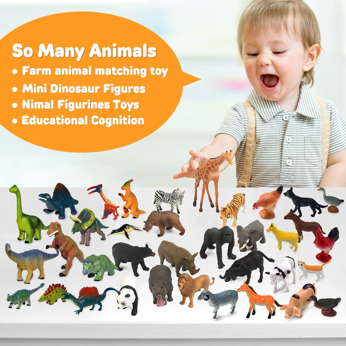Montessori Safari Animal Matching Game, 12PCS Realistic Zoo Animal Figurines with Flash Cards, Preschool Science Educational Learning Toys for Toddlers Kids, Homeschool Montessori Toys