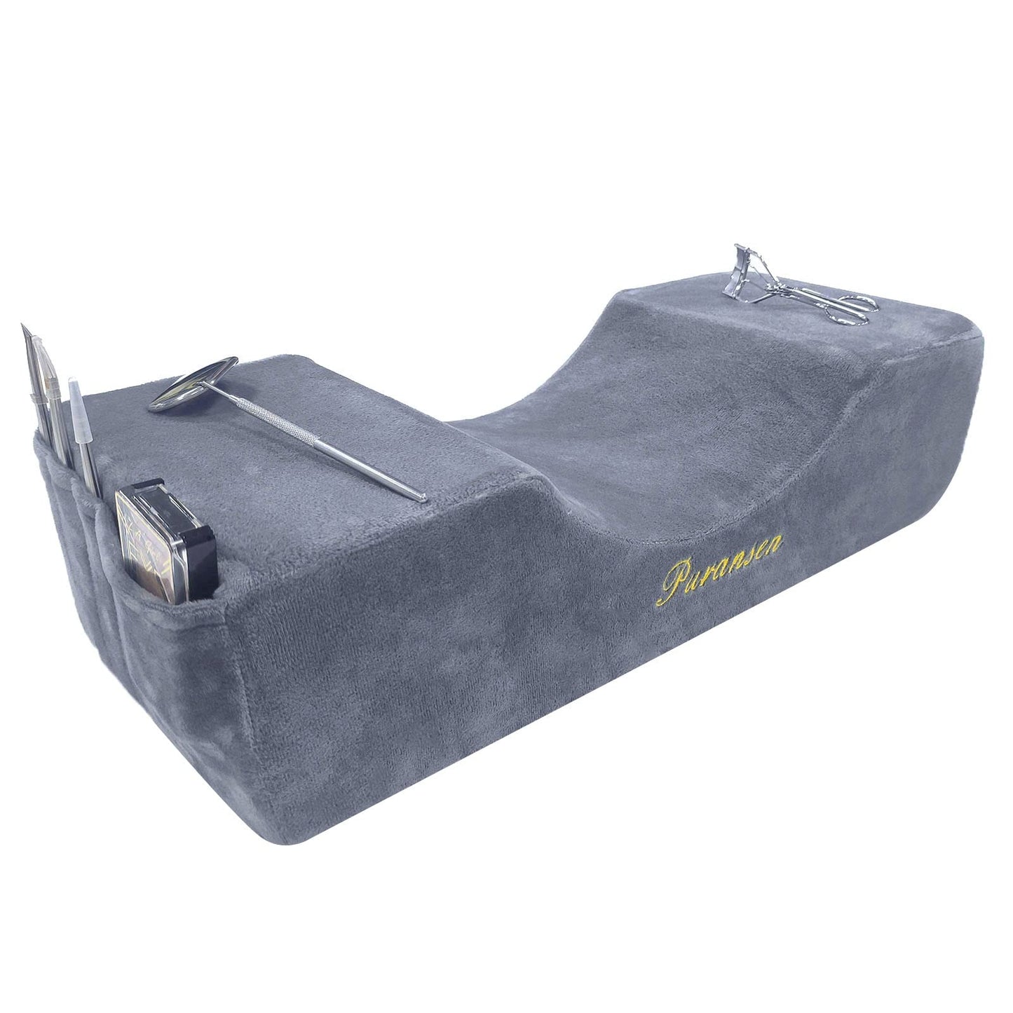 Puransen Eyelash Extension Pillow - Salon Memory Foam Neck Support with Velvet Cover, Portable Lash Technician Pillow for Professional Makeup Artists & Home Use (Grey)