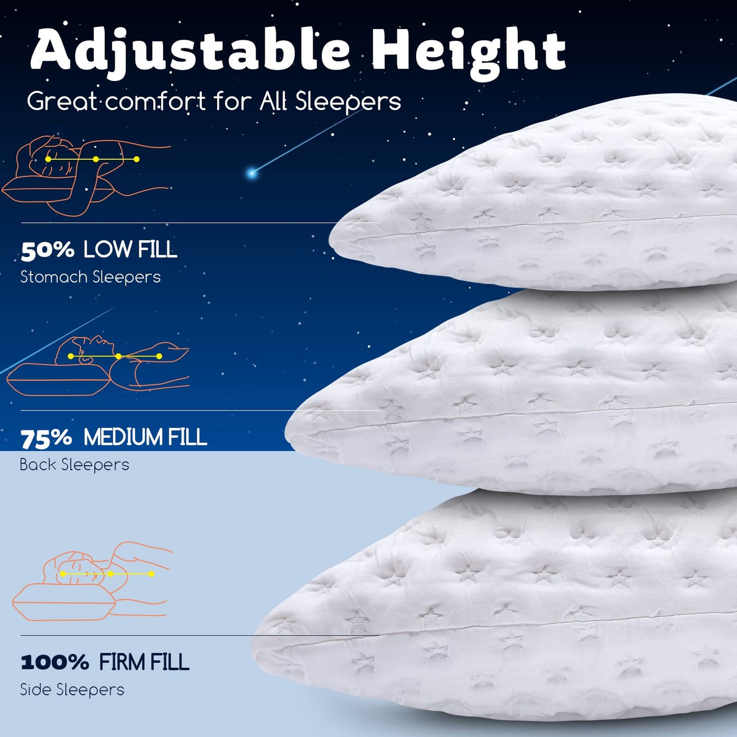 KUCEY Cooling Side Sleeper Pillow for Neck and Shoulder Pain, Luxury Shredded Memory Foam Curved Bed Pillows for Sleeping Set of 2- Adjustable King Size- Washable Cover Crescent White