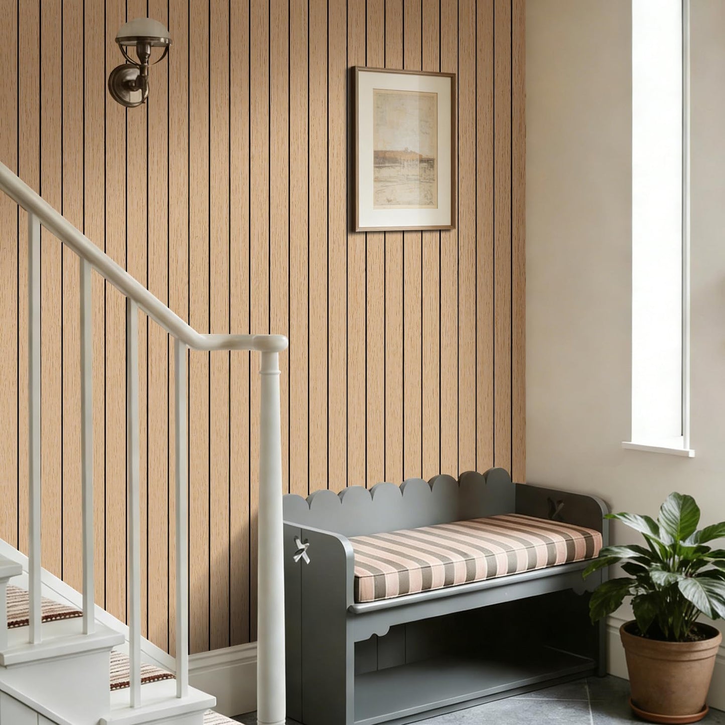 Arthome Peel and Stick Slat Wall Panels 15.7 "x400,Self-Adhesive PVC Wood Grain Wallpaper Panel,3D Thick Faux Soundproof Backsplash Accent Wall Tile for Walls & Furniture (Oak- Coverage 43.6 Sq.ft)