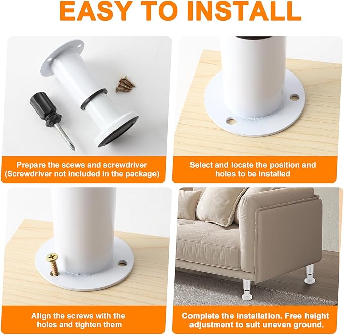 4 Pcs Adjustable Height Furniture Support Legs 7.08-12.2 inch, Metal Adjustable