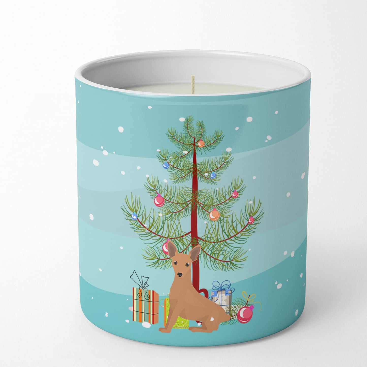 Caroline's Treasures CK3503CDL Miniature Pinscher Christmas Tree 10 oz Decorative Soy Candle Nature Soy Wax Essential Oil Home Decor Ideal for Bedroom Kitchen Bath Office Gift, 10 oz