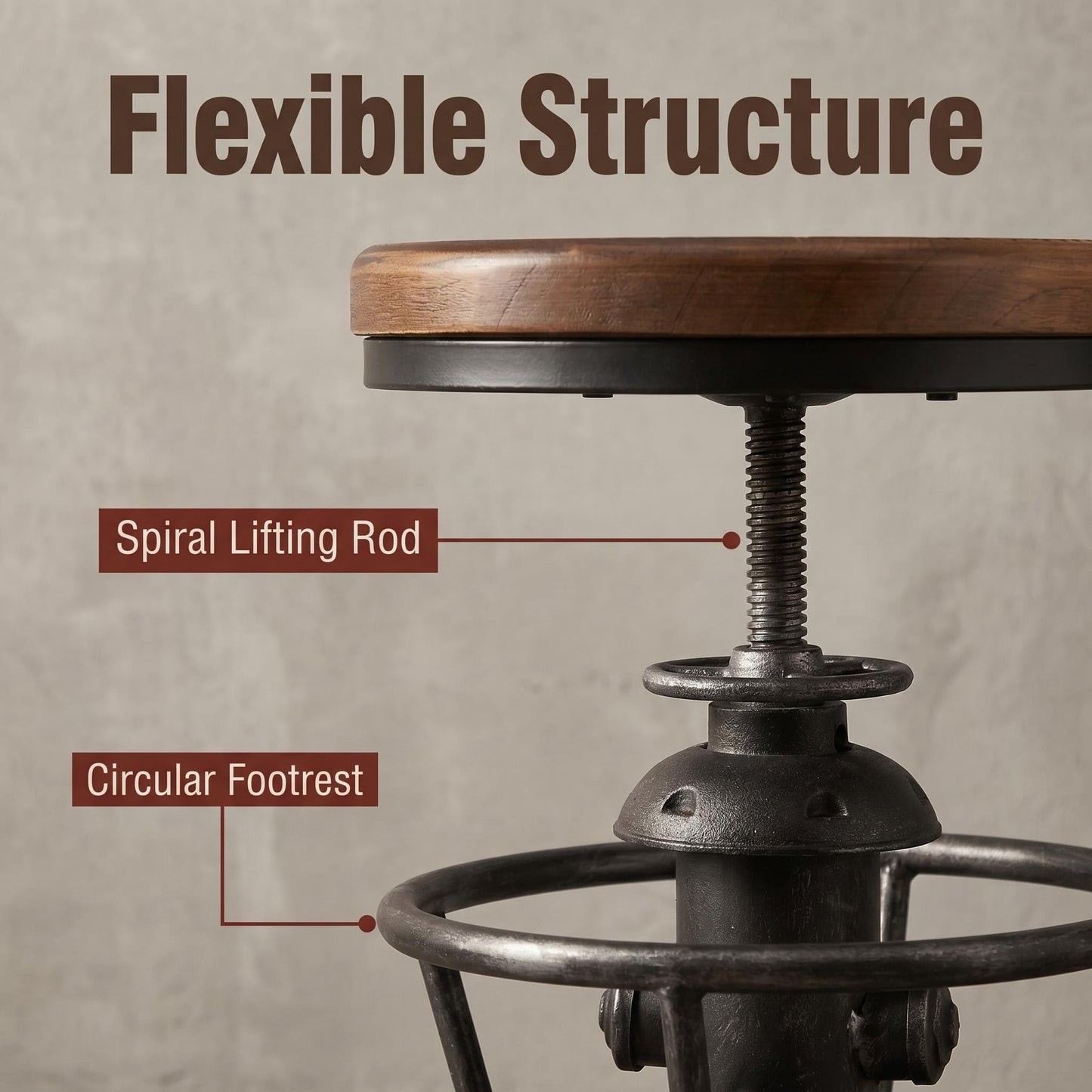 Topower Antique Industrial Round Bottom Adjustable Height Cafe Coffee Retro Vintage Stylish Water Pipe Design Pub Kitchen Bar Stool (Silver, Wooden Top)