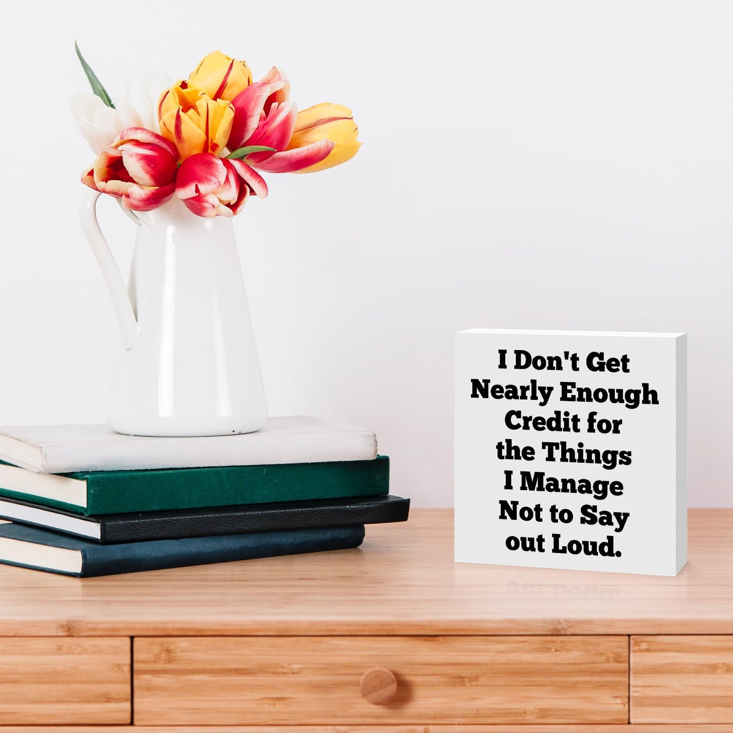 Funny Office Desk Decor Sign Wooden Block Sign Office Decoration Gifts for Women Men Friend Coworker Colleague Rustic Office Desk Tabletop Decoration