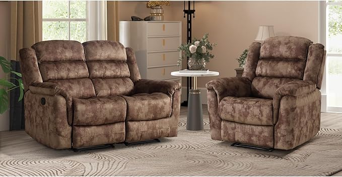 EBELLO 2 Pieces Loveseat Reclining Couch Furniture Set, Soft Fabric Manual