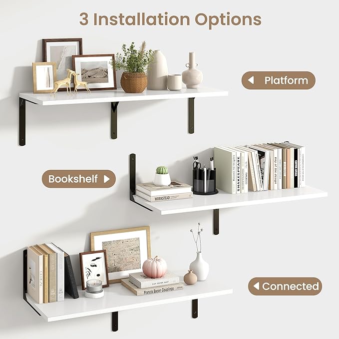 Fun Memories Floating Shelves for Wall, 12 Inch Deep Floating Shelves Set of 2