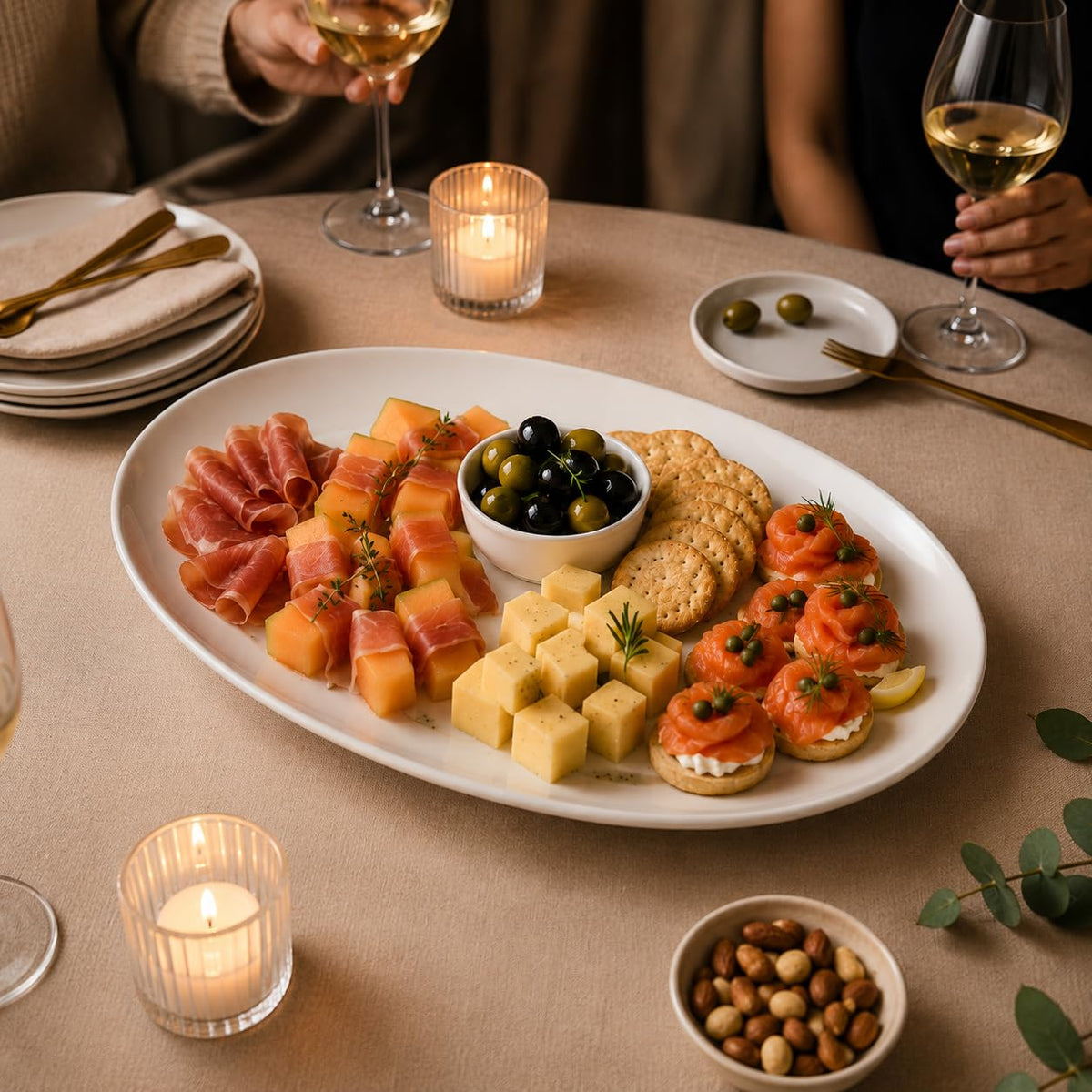 YALONG Serving Platters Set of 2 – 14 Inch Oval White Serving Platters, Large Porcelain Serving Platter Set for Party, Appetizers, Charcuterie, Sushi & Dessert, Microwave & Dishwasher Safe