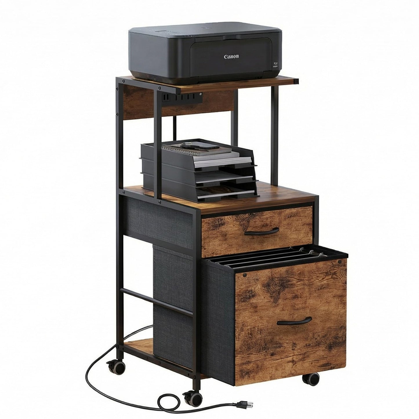 VonDream Printer Stand with Charging Station, File Cabinet for Home Office