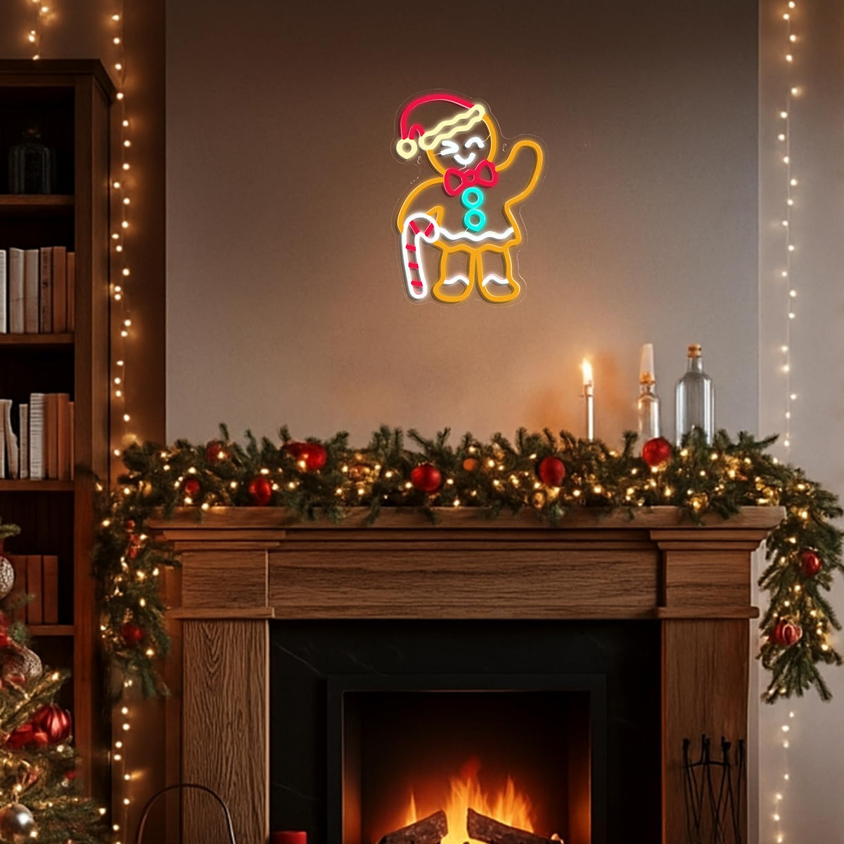 Xuhal Female Gingerbread Man Neon Sign Christmas Neon Sign Xmas Decorations Light up USB Powered LED Light Wall Bar Living Room Decor for Christmas Winter Home Bedroom Office Table