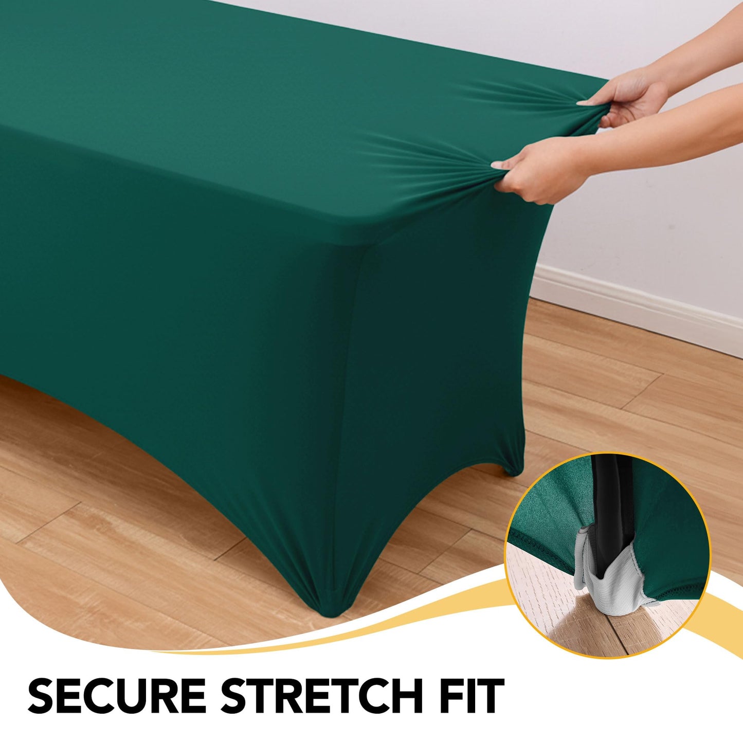 Dailyset 6-Pack Premium Hunter Green Spandex Tablecloths for 6ft Rectangle Tables, Stain & Wrinkle-Resistant, Washable Stretch Polyester Fitted Table Cover for Weddings, Banquets, Trade Shows Events