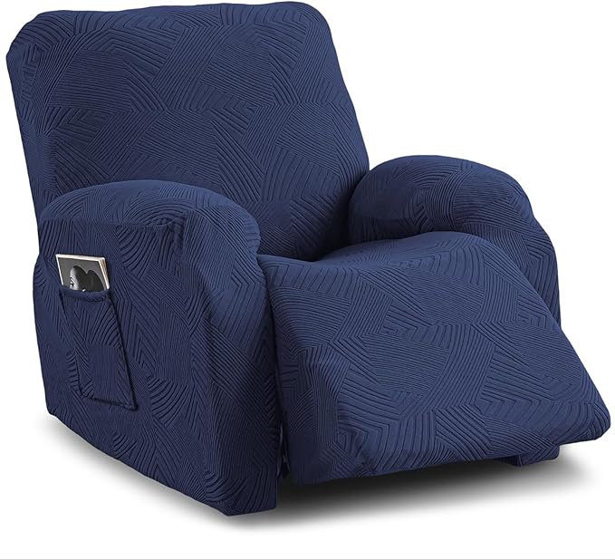 Oversized Recliner Chair Covers, 4-Piece Stretch Geometric Strokes Jacquard