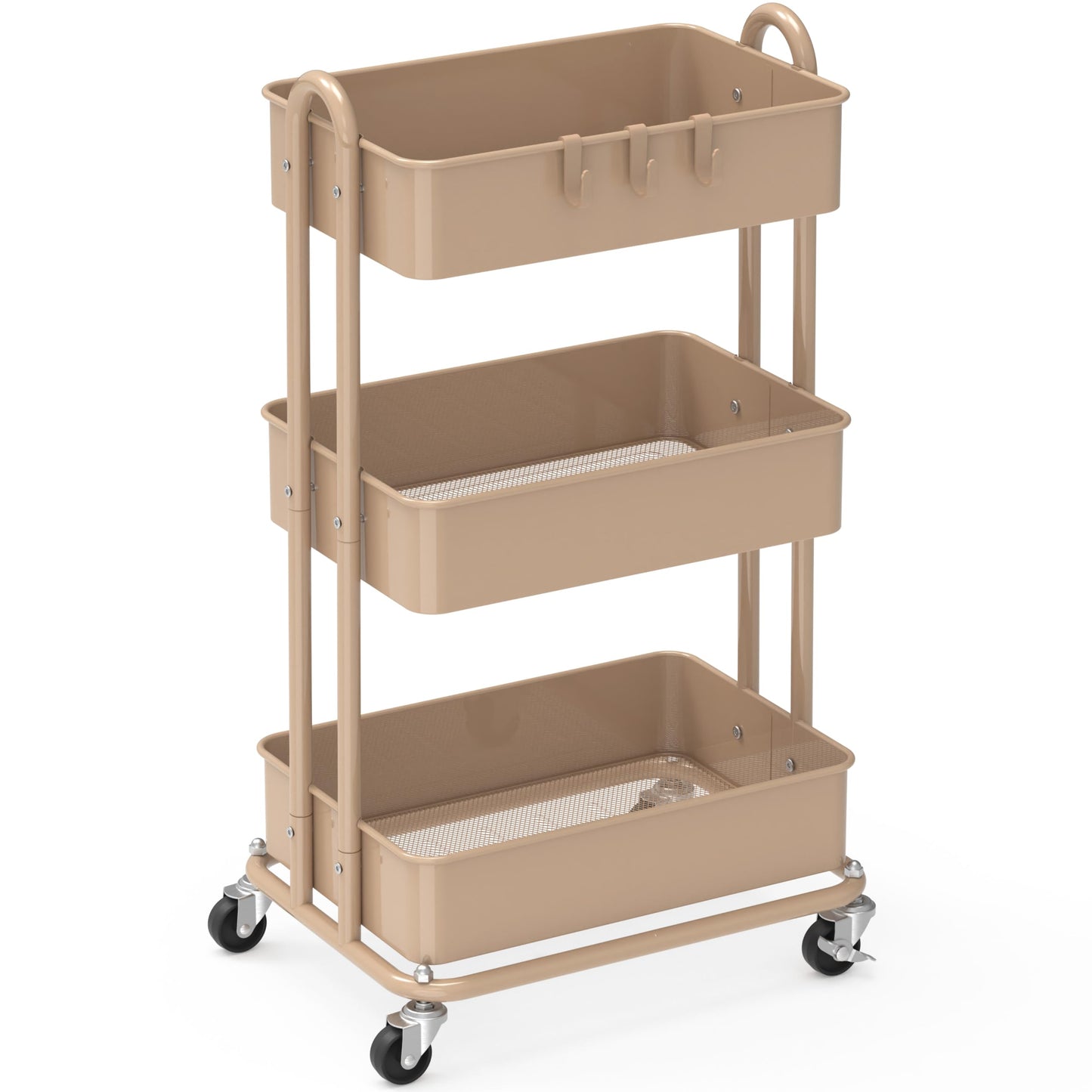 Simple Houseware 3-Tier Heavy Duty Metal Utility Rolling Cart, Khaki