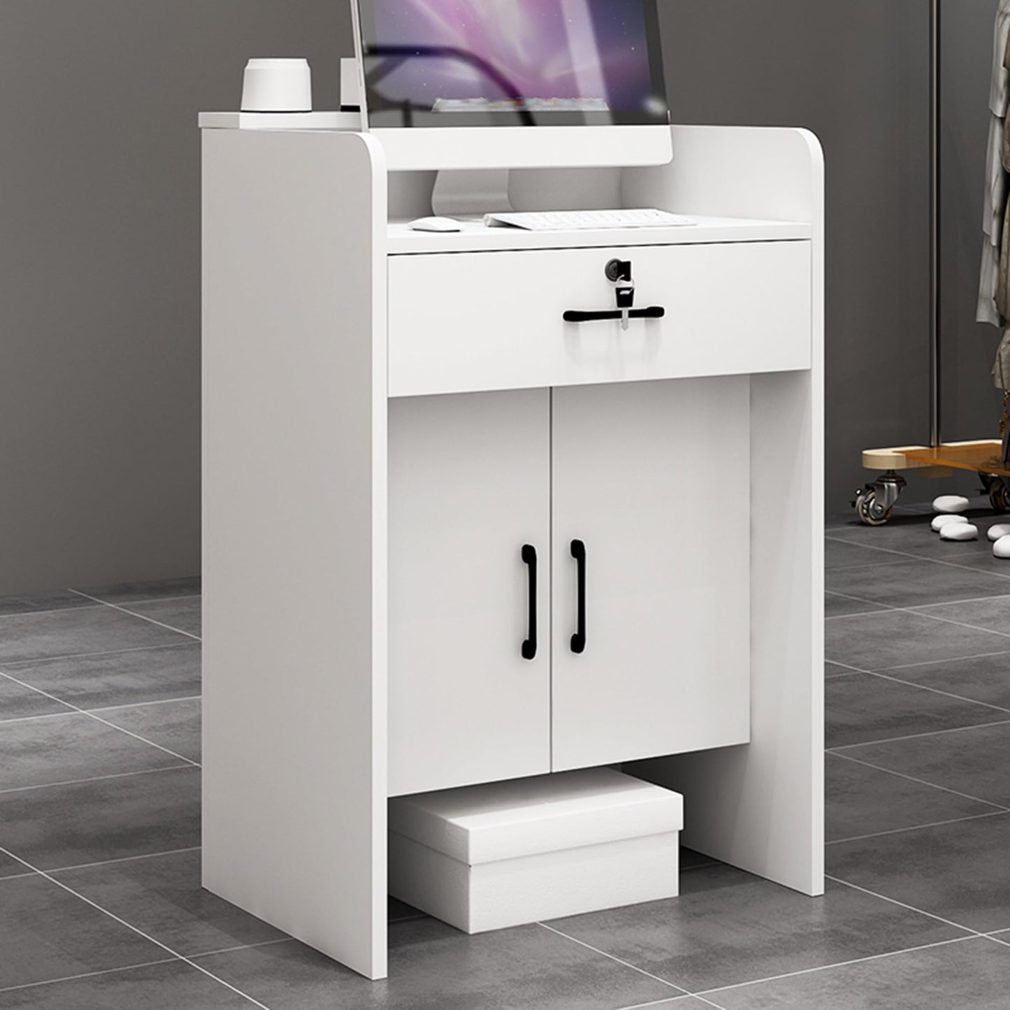 Modern Reception Desk with Lockable Drawers & Storage Cupboard, Reception Table Desk, Modern Retail Checkout Counter with Drawers, Office Front Stand for Home, Store, Hotel, Supermarket, Lob