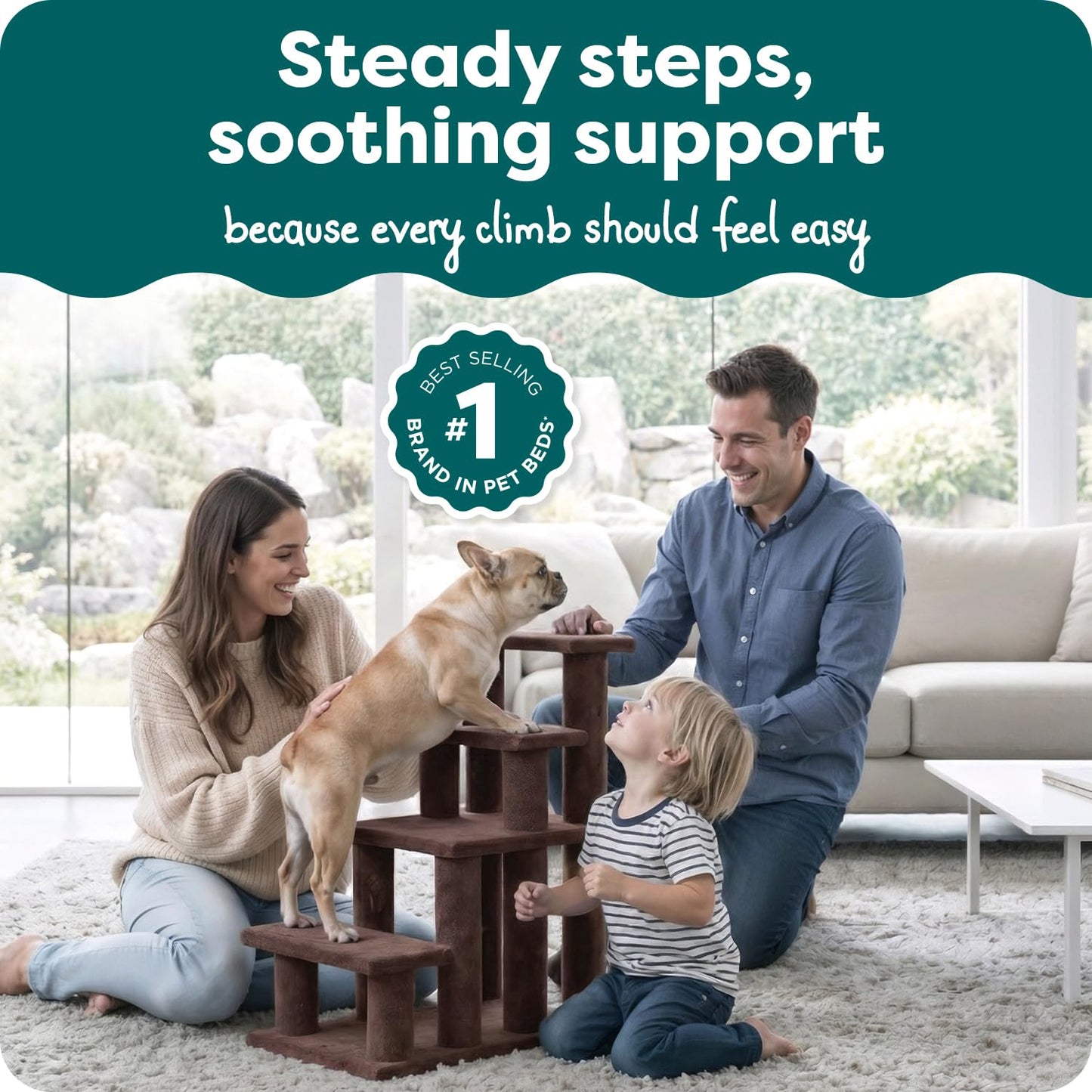 Furhaven Steady Paws Multi-Step Pet Stairs for High Beds & Sofas - Brown, 4-Step