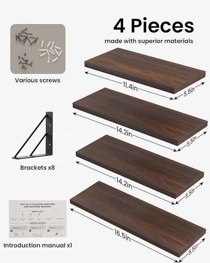 BAYKA Floating Shelves for Wall, Book Shelf for Bedroom, Decor Shelves for