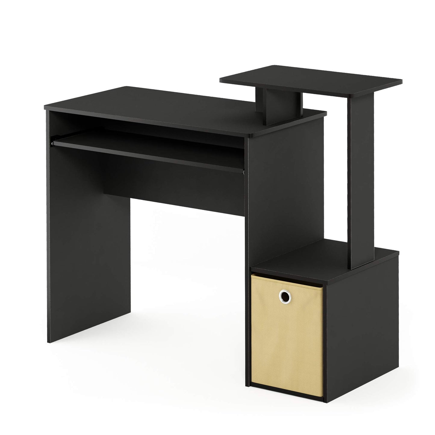 Furinno Econ 40-Inch Black Computer Desk Side Shelves, Office Desk with Keyboard Tray and Storage Bins, Rectangular Gaming Desk for Home Office, Bedroom, Study Room, Classic Black